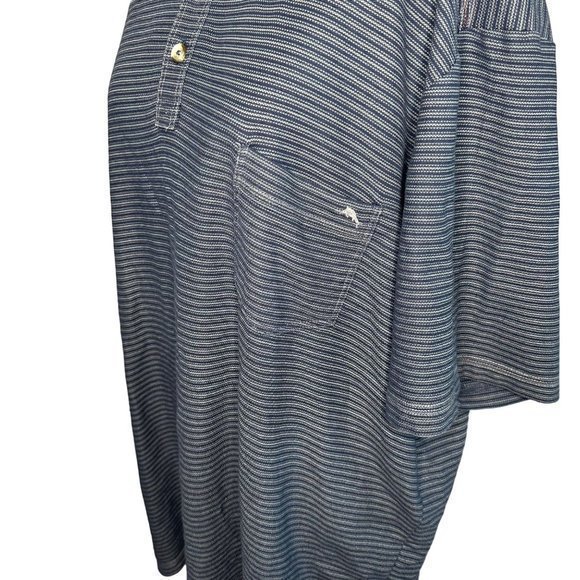 Tommy Bahama Island Zone Blue Gray Striped Pocket Polo Size XXL - Picture 4 of 12